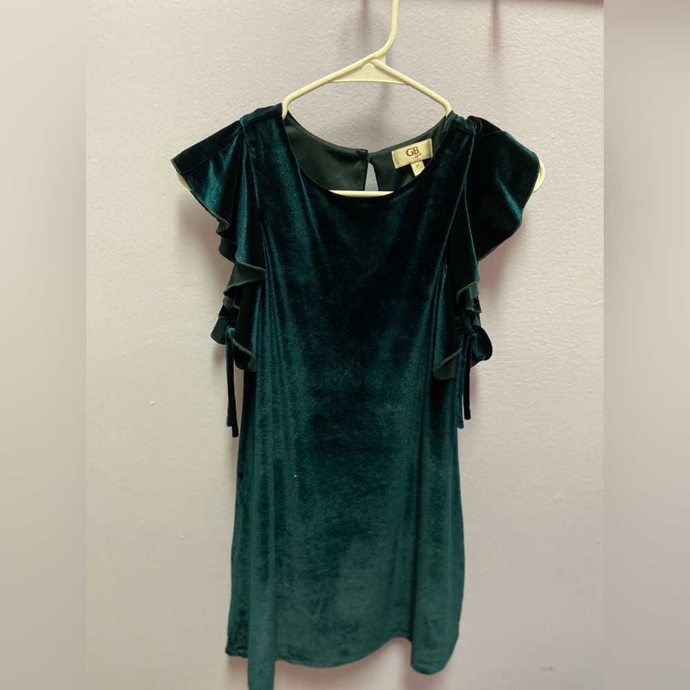 Velvet shift dress with ruffles and bows